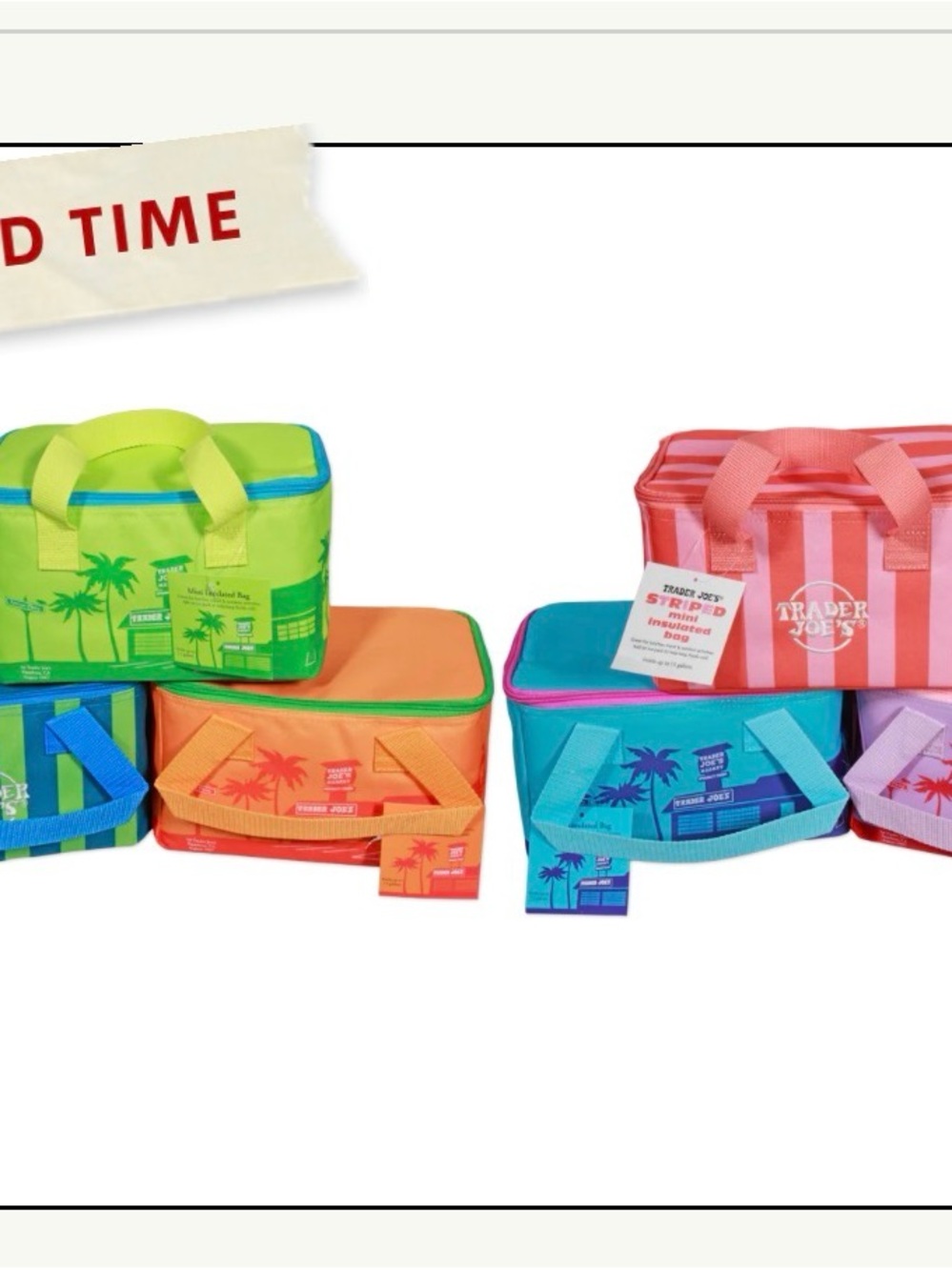 Trader Joe's Striped Insulated Lunch Bag - Bright Coral & Turquoise Options
